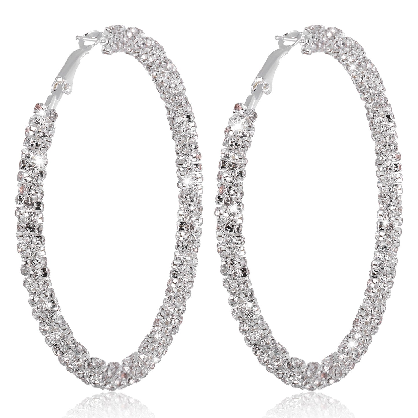 Rhinestone Hoop Earrings for Women, 2.92in Large Hoop Earrings Sparkly Big Hoops Earing for Wedding Party Outfits Christmas Birthday New Year