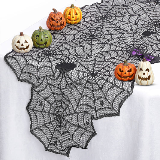 Black Lace Spider Web Table Runners 18 x 72Inch Halloween Table Runner