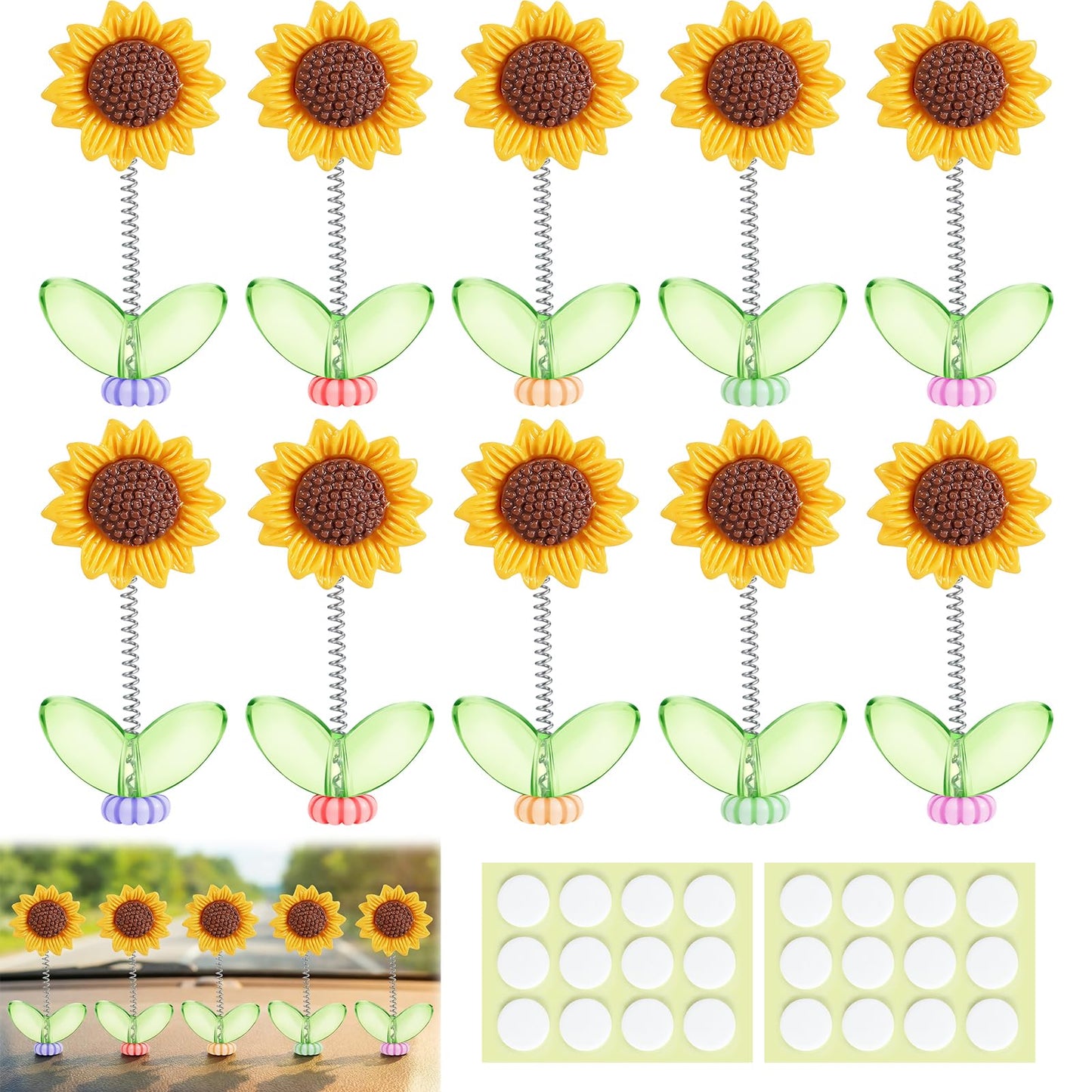 10Pcs Sunflower Car Dashboard Decorations, Shaking Sunflower Bobblehead Car Decor, Cute Sun Flower Desk Ornaments Accessories