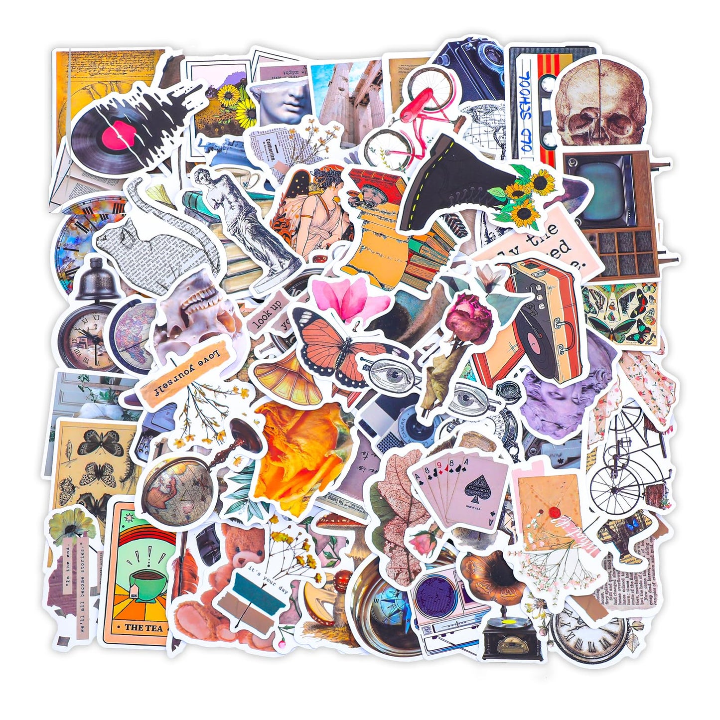 100 Pcs Vintage Stickers Waterproof Vinyl Stickers Aesthetic Stickers Pack for Water Bottle, Journaling, Scrapbooking, Laptop, Phone Case, Cute Retro Stickers for Adults Teens