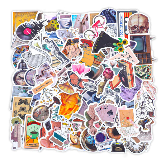 100 Pcs Vintage Stickers Waterproof Vinyl Stickers Aesthetic Stickers Pack for Water Bottle, Journaling, Scrapbooking, Laptop, Phone Case, Cute Retro Stickers for Adults Teens