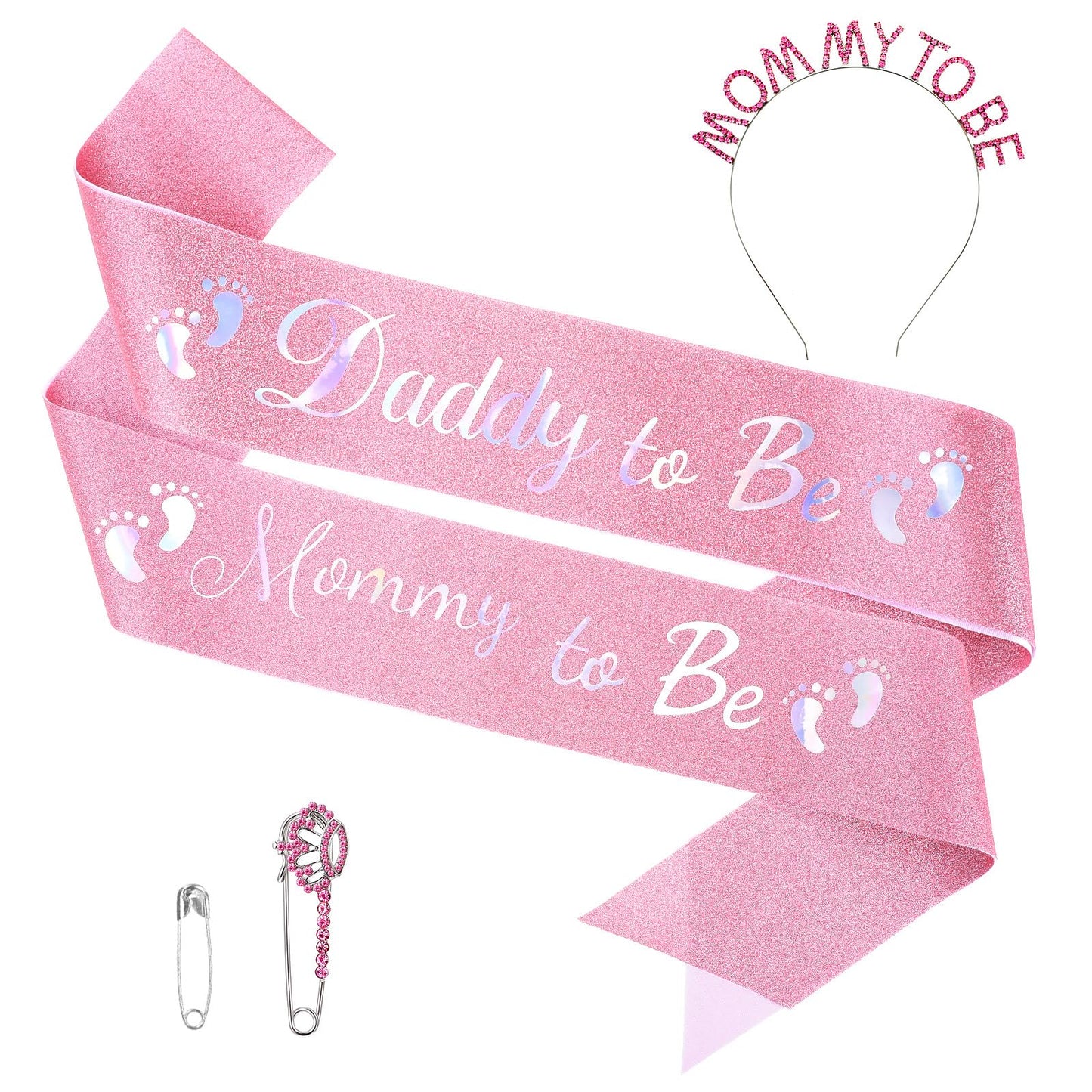 Mummy to Be Sash Set,Rhinestone Tiara Crown Headband,Mommy to Be Sash,Mom to Be Pin,for Mummy to Be Gifts Baby Welcome Party Pink