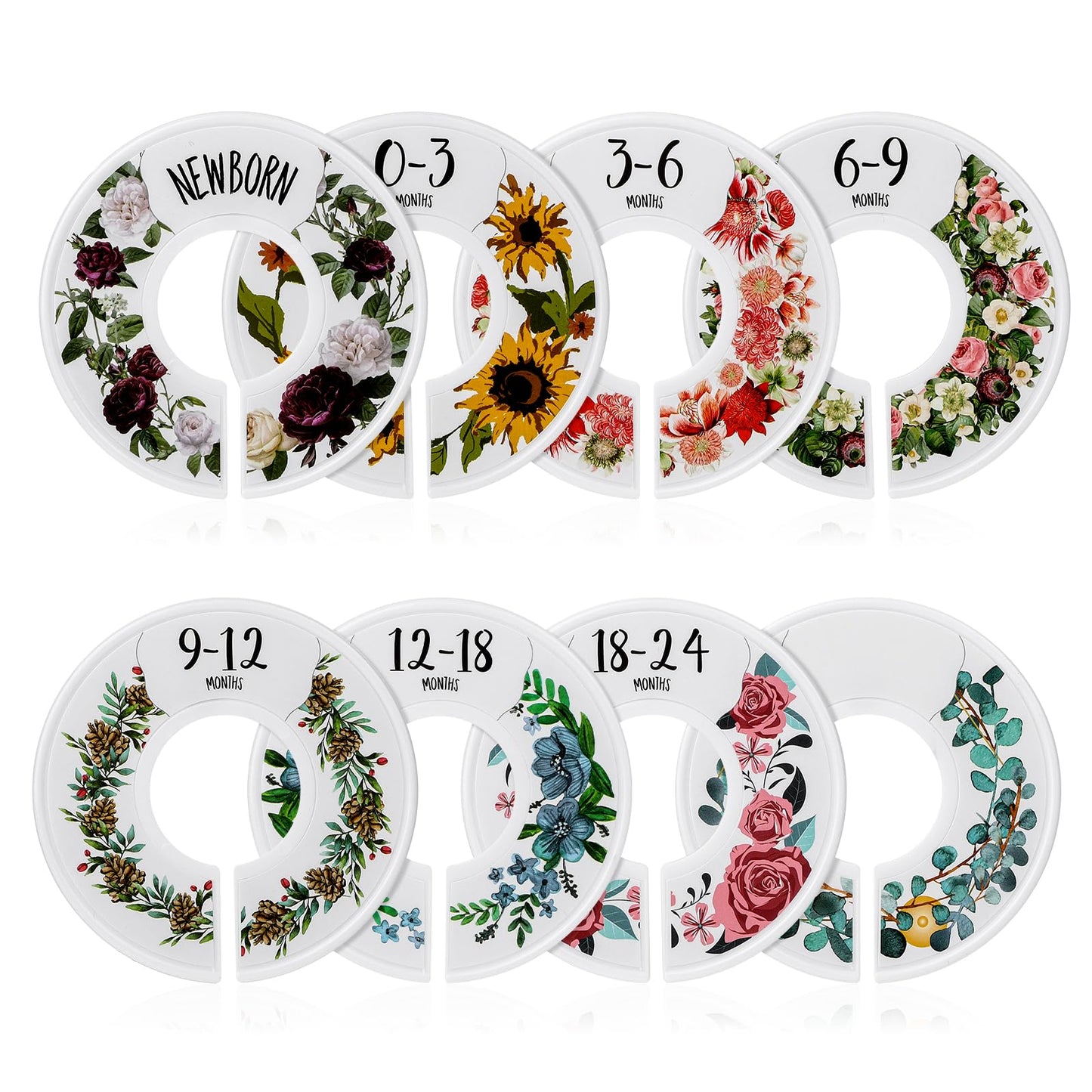 8pcs Baby Hangers with Size Dividers,Baby Clothes Dividers for Closet,Round Baby Size Closet Dividers,Baby Closet Size Dividers for from Newborn to 24 Months, Suitable for Home, Nursery
