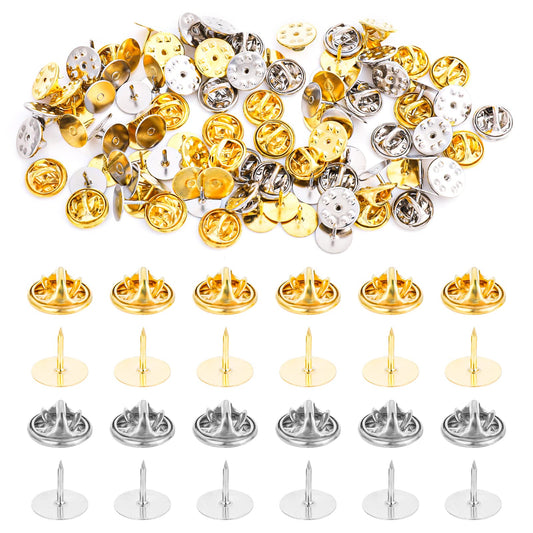 Lusofie 50 Sets Metal Pin Backs Locking Pin Backs, Butterfly Clutch Badge Locking Pins Badges for Craft Making (Gold, Silver)