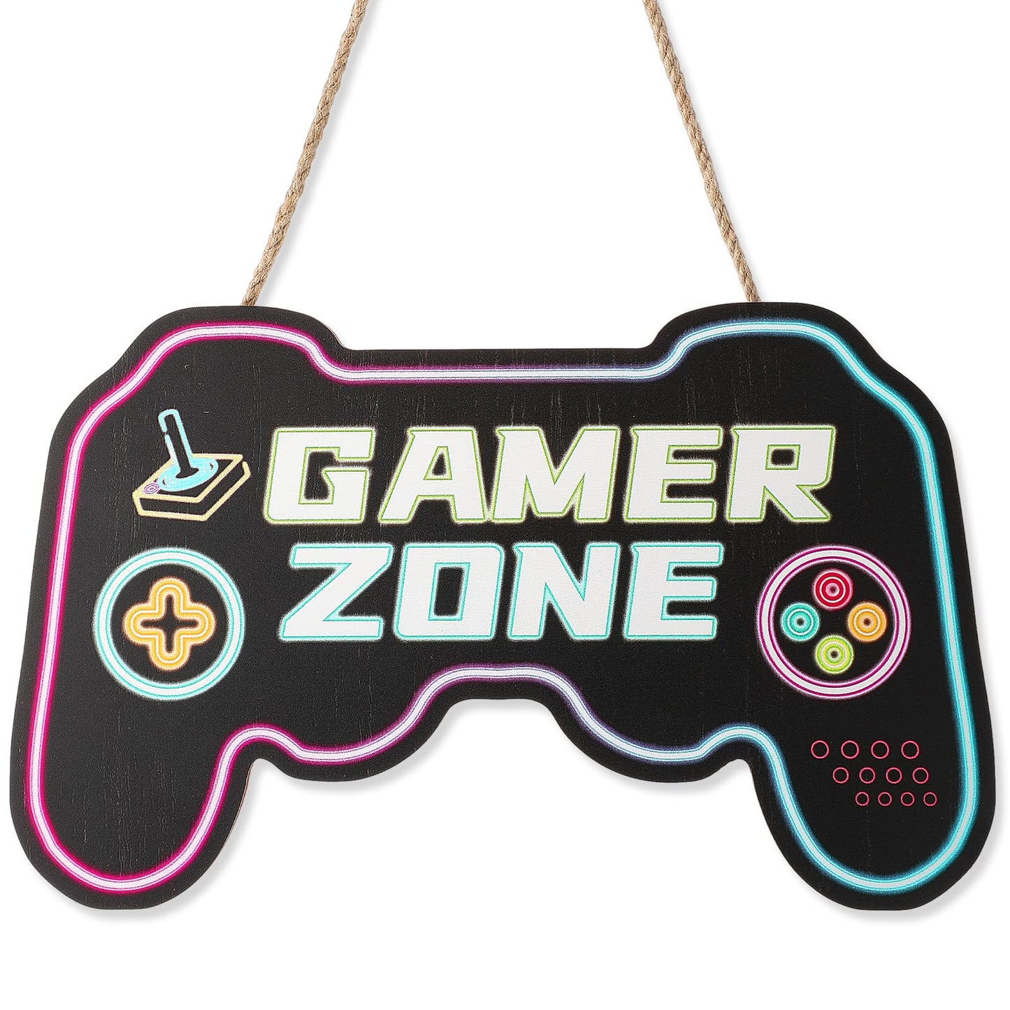 Lusofie Wooden Little Man Cave Neon Gamepad Shaped Sign Gaming Hanging Wall Door Room Decor for Playroom Bedroom Nursery(7"x11.4")