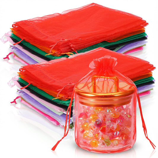 HaiFafafaing 50 PCS Assorted Organza Bags 6x9 Inch,Mesh Gift Bags with Drawstring,Large Gifts Bag for Wedding Party Favor Halloween Treats Christmas
