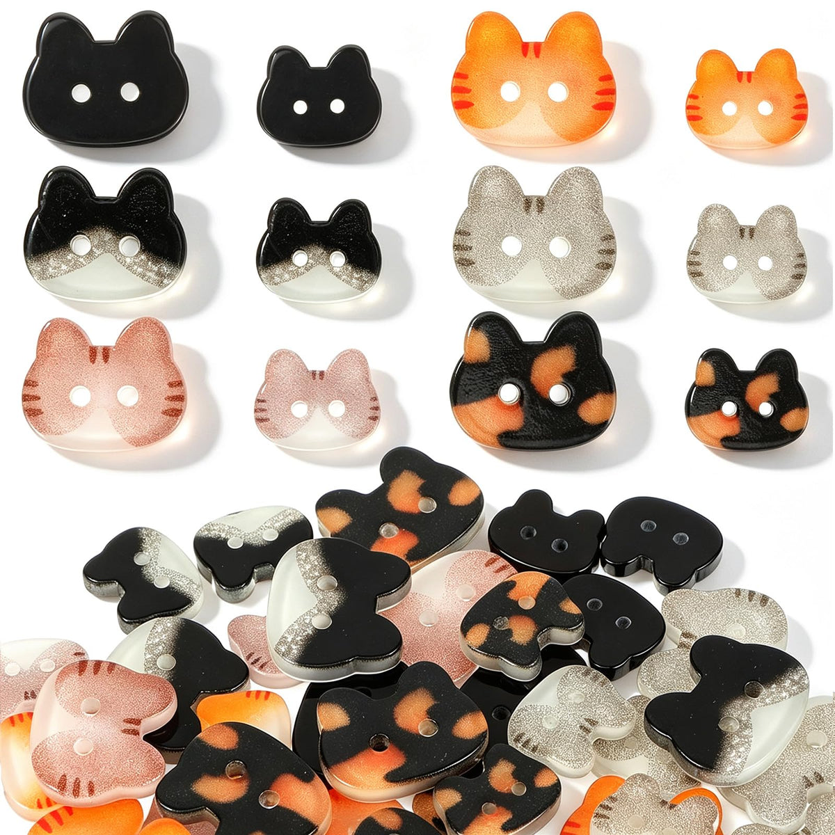 50Pcs Cat Buttons Resin Cute Buttons 2 Sizes Sewing Buttons for Clothes
