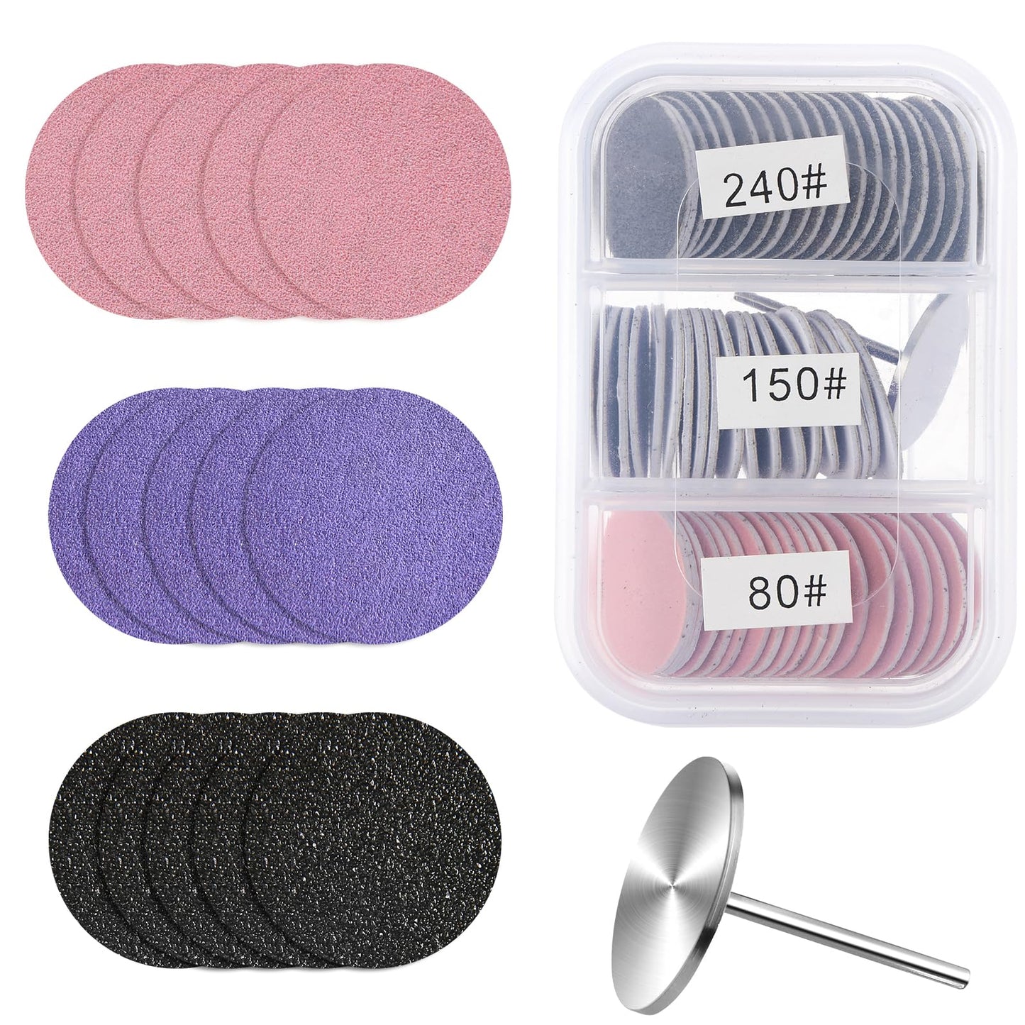 60Pcs Sanding Paper Discs 25mm Replacement Foot Sandpaper Discs with Metal Nail Drill Bit for Electric Callus Remover Dead Skin Pedicure Supplies(80#150#240# Grit)