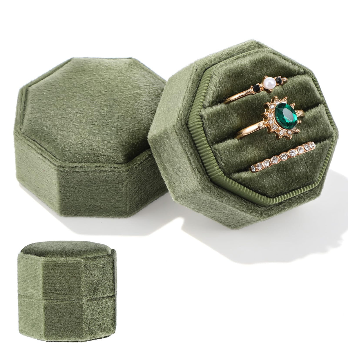 Ring Box Wedding Velvet 3 Slots Hexagonal Ring Box for Engagement