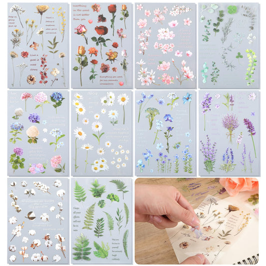 DIVINA VITAE 320Pcs Natural Flower Stickers for Scrapbooking,Self-Adhesive Transparent Flower Stickers Scrapbook Stickers for Adult, Pink Stickers Scrapbooking Floral Phone Case Stickers