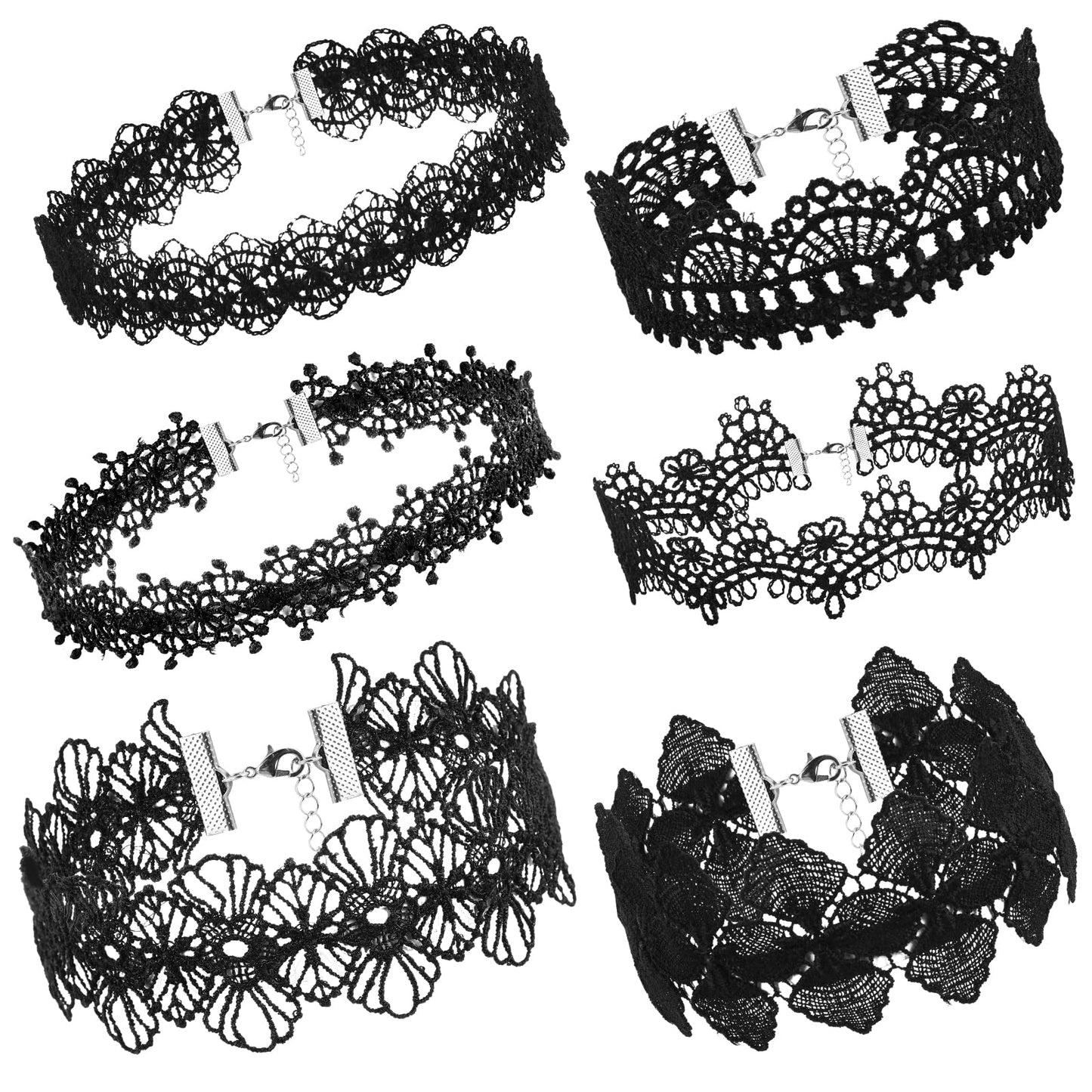 Yolev 6 Pieces Black Choker Necklace Set Stretch Necklaces Black Lace Tattoo Choker Gothic Necklace for Women Girls