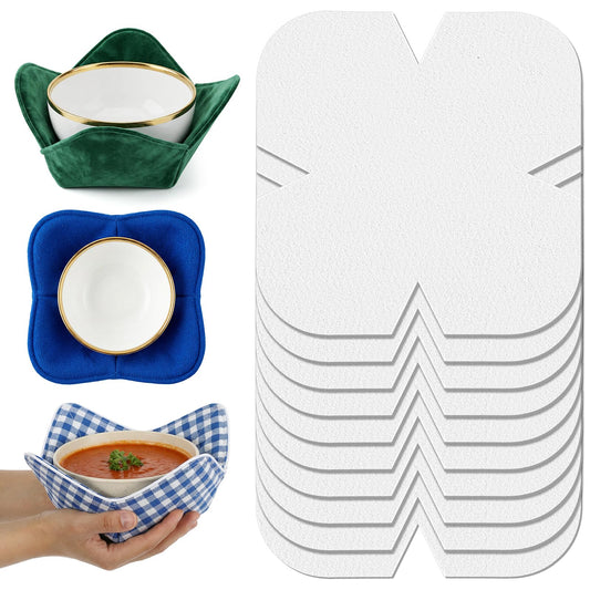 Fiyooau 10 Pcs Bowl Cozy Batting Pre Cut, 10 x 10 Inch Bowl Cozy Pattern Template, Heat Resistant Soft Cotton Quilt Batting for Sewing DIY, Microwave Safe