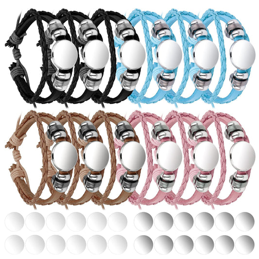 Yolev 36 Pieces Sublimation Bracelet Blank Bracelet Bezel Setting Blank Heat Transfer Blank Leather Bracelet with Aluminum Sheet for DIY Bracelet Craft Supplies