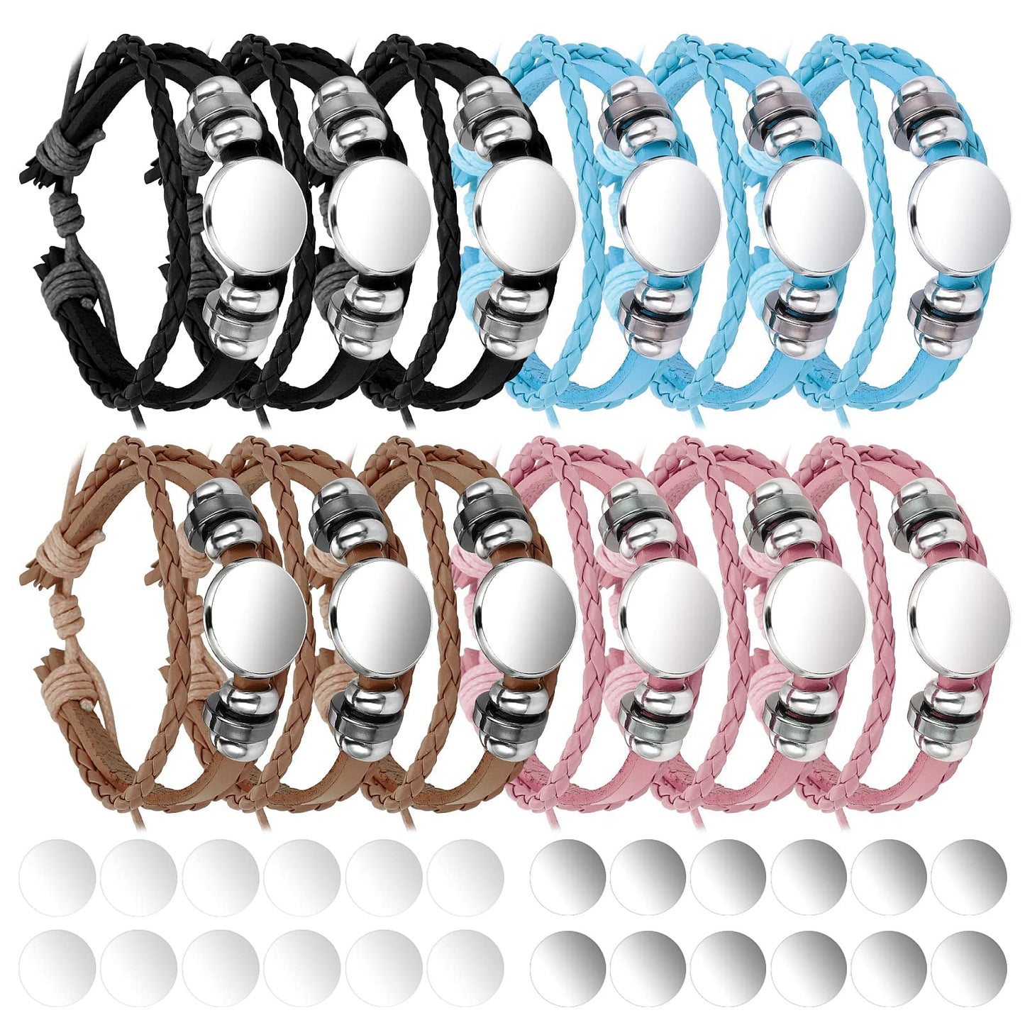 Yolev 36 Pieces Sublimation Bracelet Blank Bracelet Bezel Setting Blank Heat Transfer Blank Leather Bracelet with Aluminum Sheet for DIY Bracelet Craft Supplies