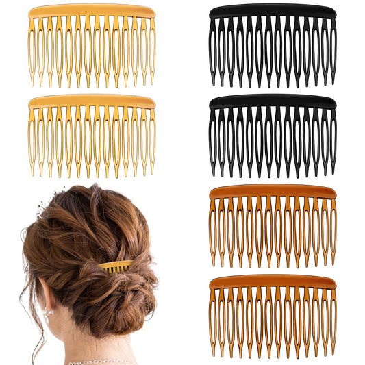 6 Pieces Of French Side Combs, 7cm Solid Color Hair Combs, Hair Accessories For Women And Girls, Plastic Twist Hair Decorative Combs, Hair Clips (Tortoise Brown, Black, Light Brown)