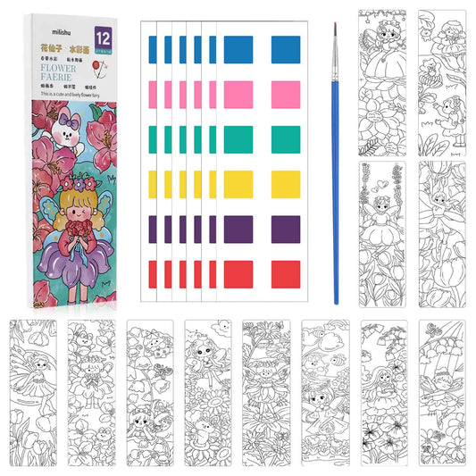 Lusofie Pocket Watercolor Painting Book Kids Watercolor Bookmarks to Paint 12 Pages Mini Coloring Books 3-8 Years Paint with Water Books for Kids Travel Party Favors(Flower Fairy)