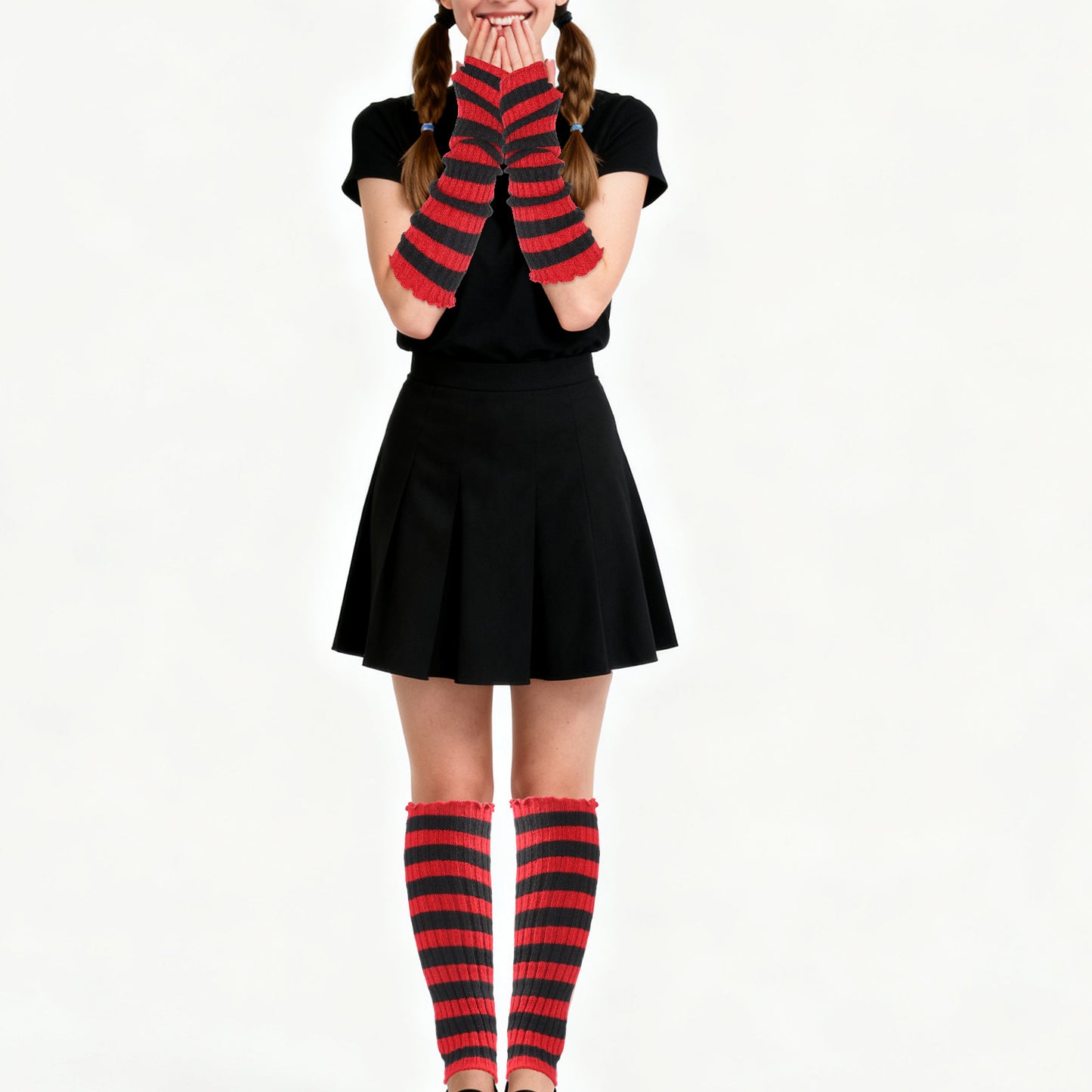 Tucnoeu Red-Black Stripe Knit Arm Warmers Striped Leg Warmers Y2k, Striped Arm Warmers Punk Gothic Alt Emo Scene Cool Winter Arm Sleeves Grunge Accessories