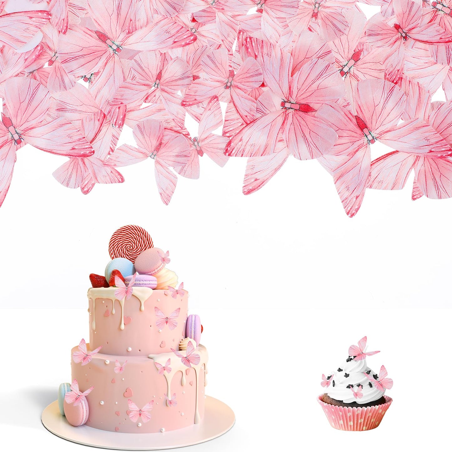 72 pcs Butterfly Cake Decorations Edible butterfly Cupcake Toppers Birthday and Wedding Cake Decorations(Pink)