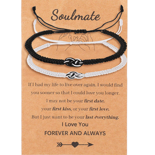 DIVINA VITAE Matching Couples Bracelets Adjustable Boyfriend Girlfriend Bracelets Woven Thread String Promise Bracelet for Her Him Women Men(Black + White)