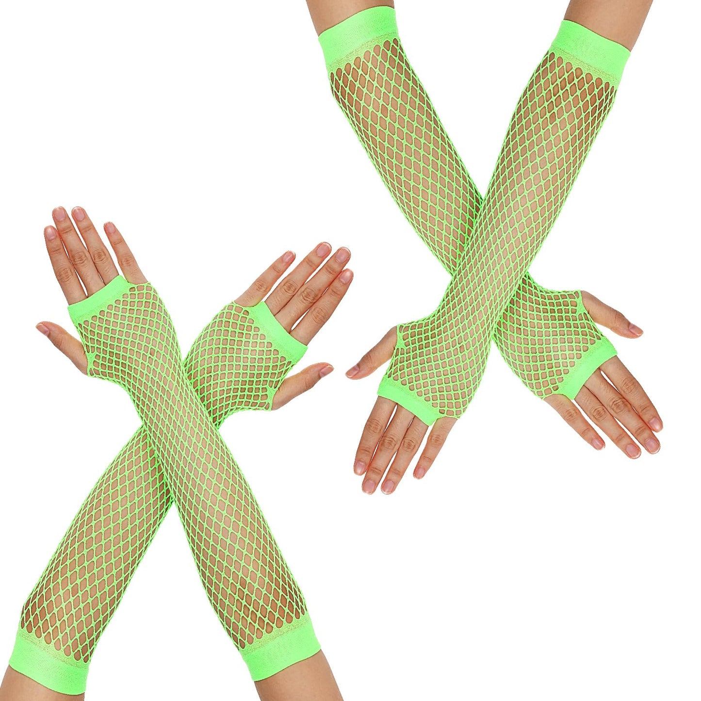 Lusofie Green Fishnet Gloves 2 Pairs Fingerless Long Green Gloves 80s Accessories Vintage Nylon Stretchy Green Gloves Costume for Disco Dance Parties Fancy Cosplay (Green)