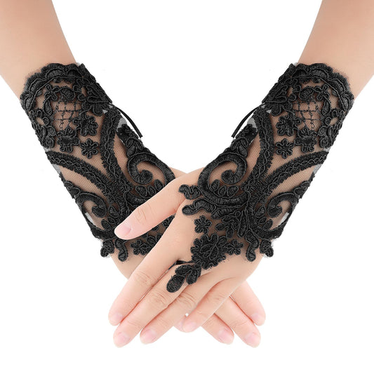 Women's Short Lace Embroidered Gloves Lace Fingerless Gloves Tea Party Gloves for Opera Prom Masquerade Evening Halloween Dress Accessories