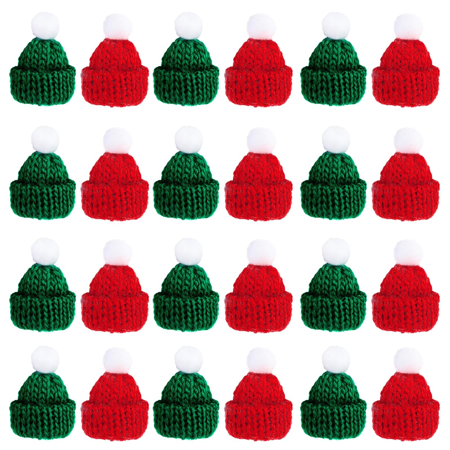 Telooco 24Pcs Mini Knitting Hats Christmas Tiny Hats for Crafts Mini Knitted Hats for Christmas Ornaments DIY Art and Craft (Red and Green)