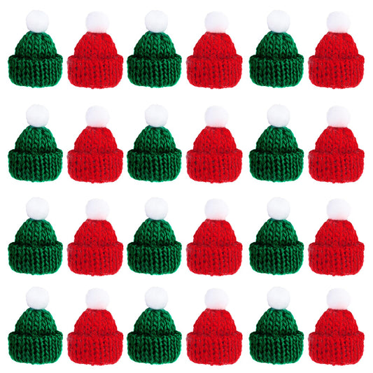 Telooco 24Pcs Mini Knitting Hats Christmas Tiny Hats for Crafts Mini Knitted Hats for Christmas Ornaments DIY Art and Craft (Red and Green)