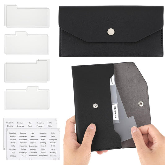Lusofie Budget Cash Envelope Cash Envelope Wallet Black PU Leather Divider Wallet Label Sticker Budget Envelopes Set Suitable for Budget Planners and Cash Organizer