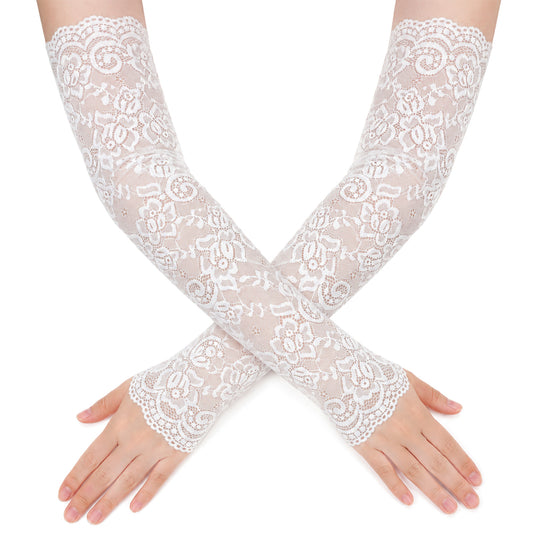 Lace Arm Sleeves, Women's Floral Fingerless Elegant Long Lace Gloves