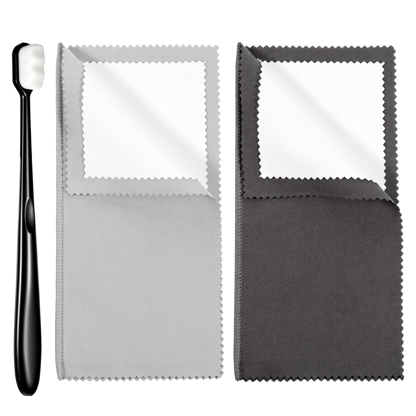 Jewelry Cleaning Cloth & Brush Set - 2 Jewelry Polishing Cloth & 2 Soft Brushes for Gold, Diamonds, Gemstones, Platinum, Coins - Tarnish Removal, No Harsh Chemicals, Safe & Effective Shine