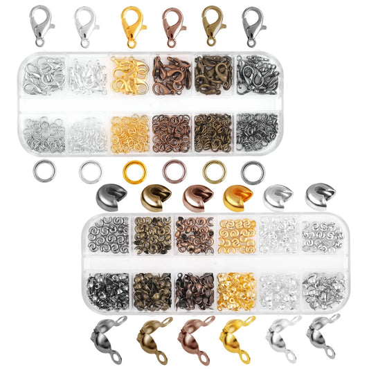780Pcs Jewelry Making Finding Accessories Set includes 360 Jump Rings 180 Crimp Beads Covers 180 Bead Tips Knot Covers 60 Lobster Claw Clasps with Storage Boxes for DIY Jewelry Bracelets Necklaces