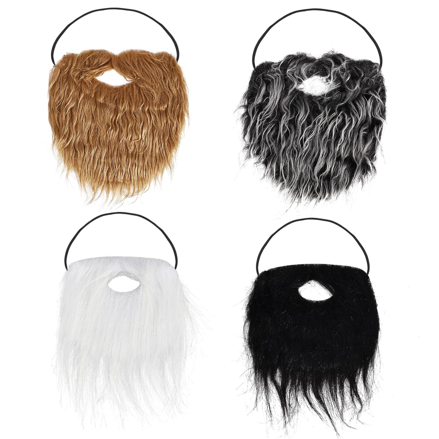 Yolev 4 Pcs Fake Mustache Beards Fake Facial Hair Adult Old Man Costume Realistic False Halloween Beard False Moustache for Halloween Party Easter (Black, White, Brown, Grey)