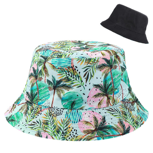 Yolev Unisex Bucket Hat Summer Beach Sun Hat Packable Outdoor Fisherman Cap Travel Beach Cap for Women and Men (Coconut Tree)