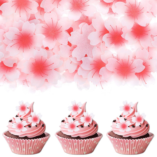 100 Pcs Edible Cherry Blossom Cake Decoration Edible Cherry Blossom Cake Topper Edible Wafer Paper Flowers Cupcake Toppers Edible Cake Flowers for Baby Shower Birthday Party Food Decorations Supplies