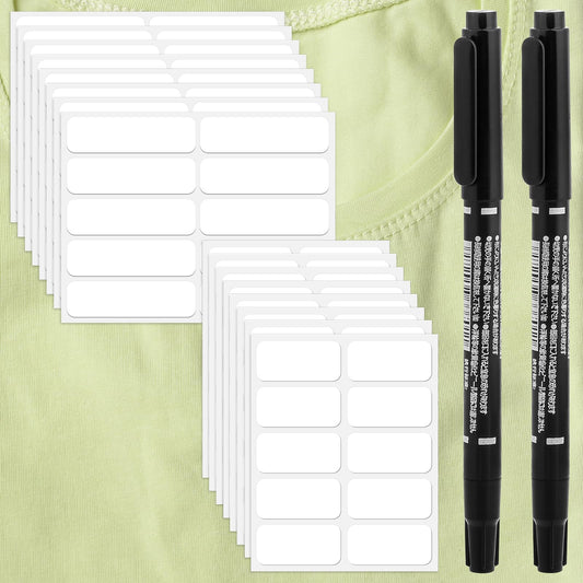 DIVINA VITAE 300Pcs All-Purpose Labels, Waterproof Clothing Tags for Nursing Home, School, Daycare Laundry Supplies. Includes 2 Pcs Fabric Markers. 2 Sizes.