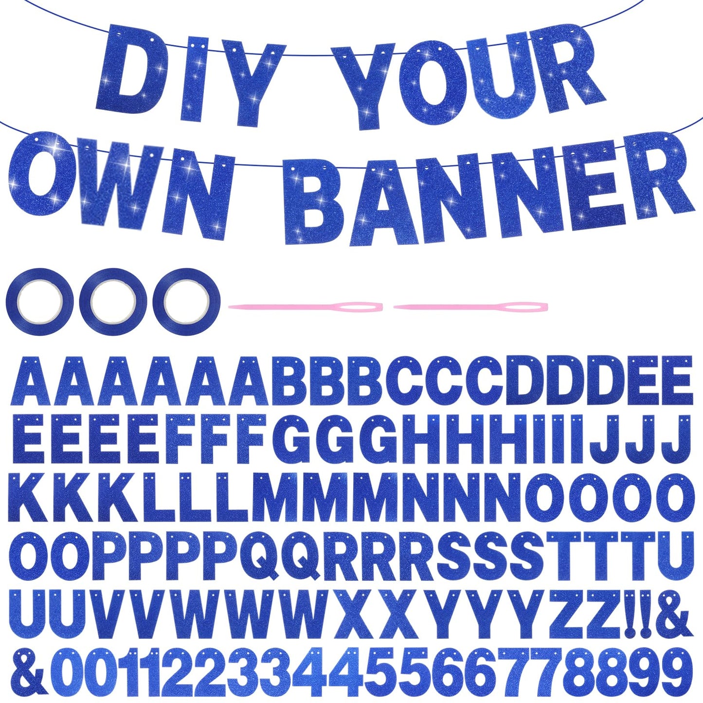 116 PCS DIY Banner Kit with Letters.Glitter Custom Letter Banner Including 111 Letters and Numbers 3 Rope and 2 Threading Device for Birthday Graduation Christmas Wedding Valentine Party Decor