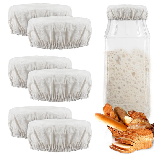 6Pcs Sourdough Starter Jar Covers Reusable Fermentation Lids Fits 3-4 Inch Jar Mouths, Elastic Cloth Bowl Covers Breathable Sourdough Jar Cover for Mason Jars Wide Mouth And Normal Mouth