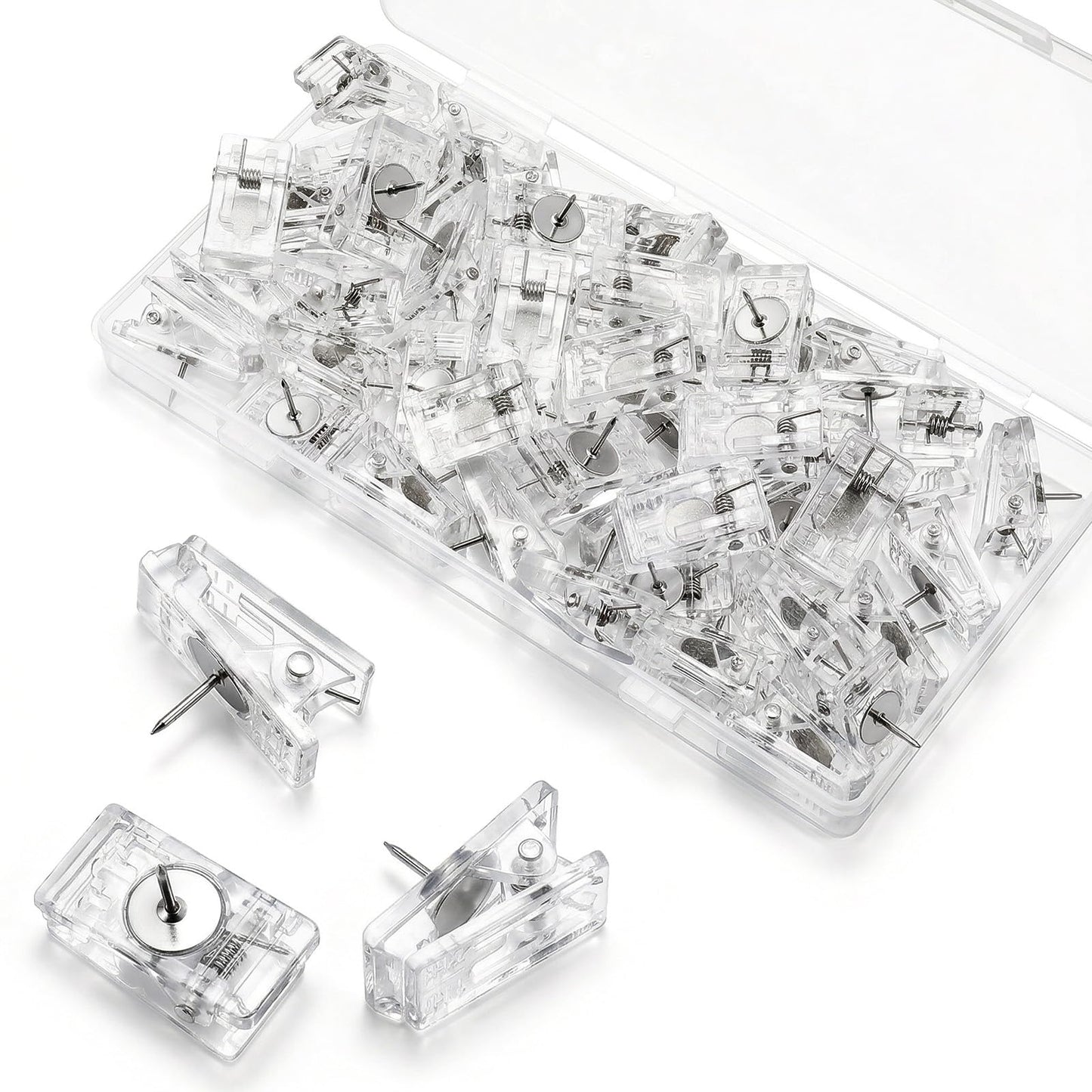 Push Pin Clips, 30Pcs Clear Plastic Push Pins Clips for Bulletin Board, Decorative Clothespin Pushpins Cute Thumb Tacks for Office Family School Cork Board Photos Notes Artworks