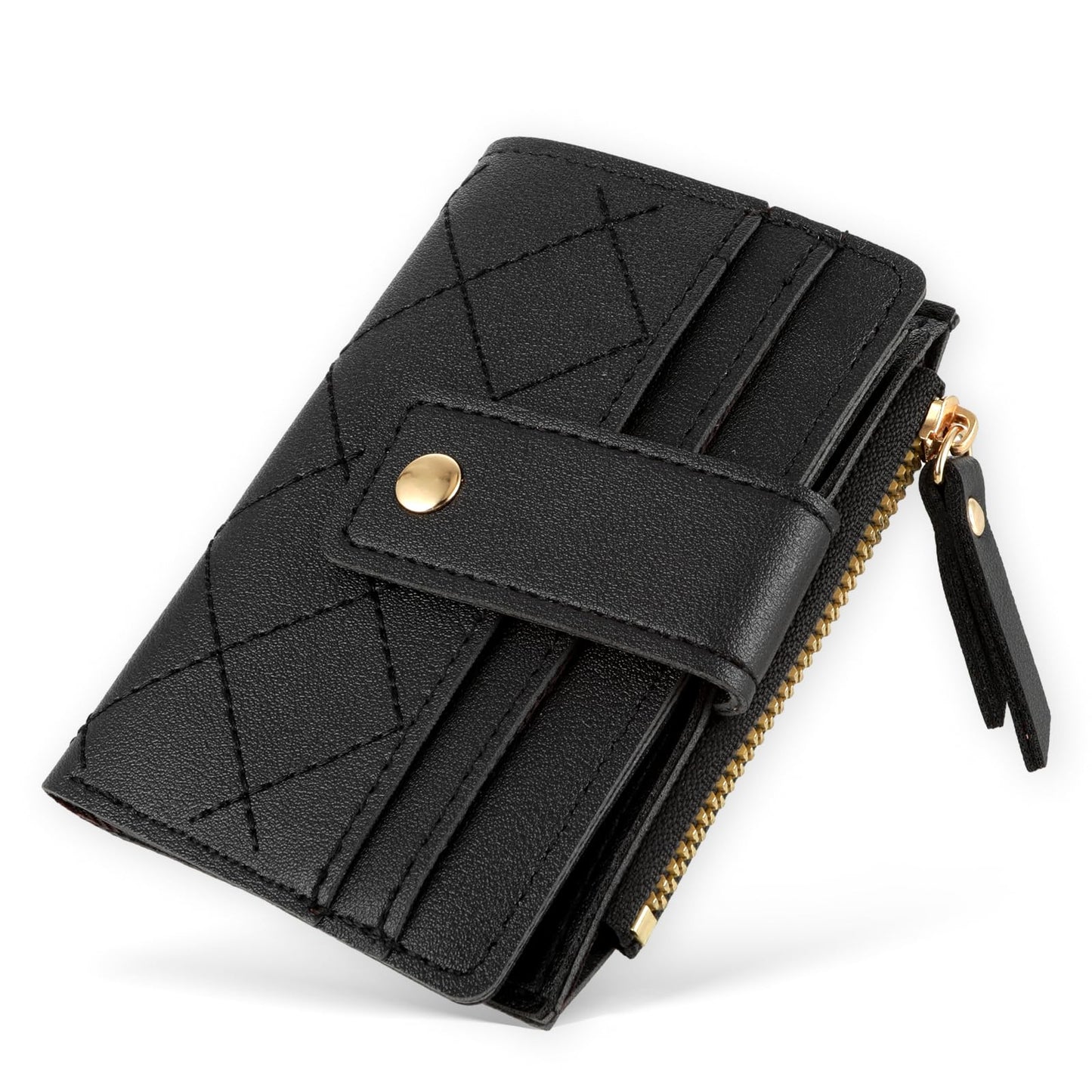 Lusofie Small Wallet for Woman Bifold Zipper Card Holder Small Black Purses Women's Wallets Coin with ID Window Leather Pocket Card Wallet