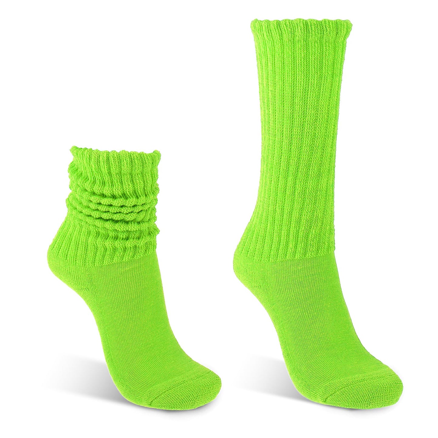 Telooco Slouch Socks for Women 1 Pair Long Boot Scrunch Sock Soft Thick Stacked Socks for Fall Winter Warm US Size 6-11(Fluorescent green)