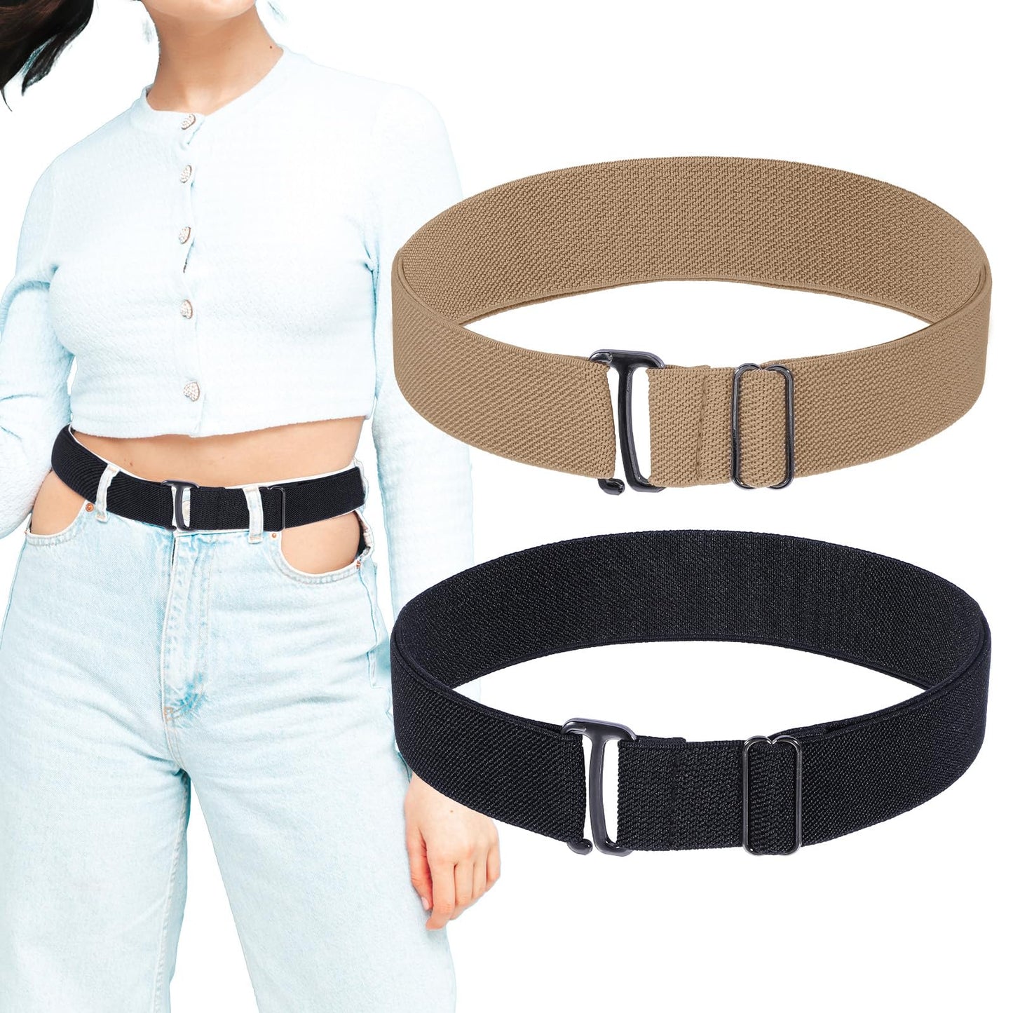 Lusofie 2 Pcs Stretch Belt Women Waist Belt for Women Adjustable Elastic Belts Invisible Stretchy Belts for Jeans Pants Dresses