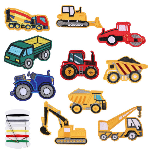 Yolev 10Pcs Engineering Vehicle Iron-on Patches Embroidered Appliques Sew on DIY Patch, Car Truck Decoration Patch for Hats Jackets Bags Jeans
