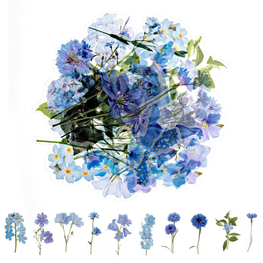 Blue Flower Stickers 40 Pcs Transparent Blue Flower Stickers for Scrapbooking Vintage Morning Glory Hydrangeas Campanula Floral Stickers Scrapbook Supplies Flower Vinyl Journaling Scrapbook Stickers