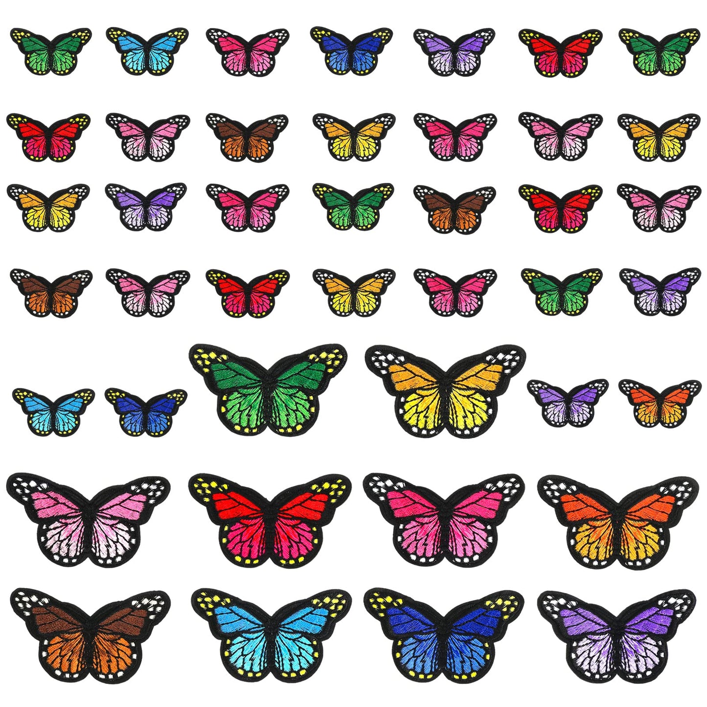 Lusofie 60pcs Butterfly Iron on Patches, 2 Size Embroidered Sew Applique Repair Patches for Clothing, Clothes, Dress, Hat, Pants, Shoe Curtain, Jeans, Bags, DIY Arts Crafts