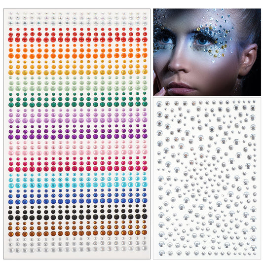 Self Adhesive Rhinestones Stickers, 1225 Face Gems, Colorful Glitters Jewels Bling Diamond Stickers, Glitter Jewelry for Makeup Nail Art Halloween Crafts Decoration DIY (3/4/5/6mm)