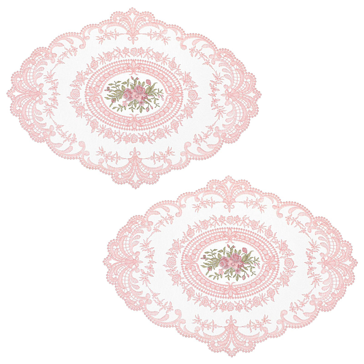 2Pcs Pink Lace Placemats, French Retro Lace Doilies for Tables Pink Doilies