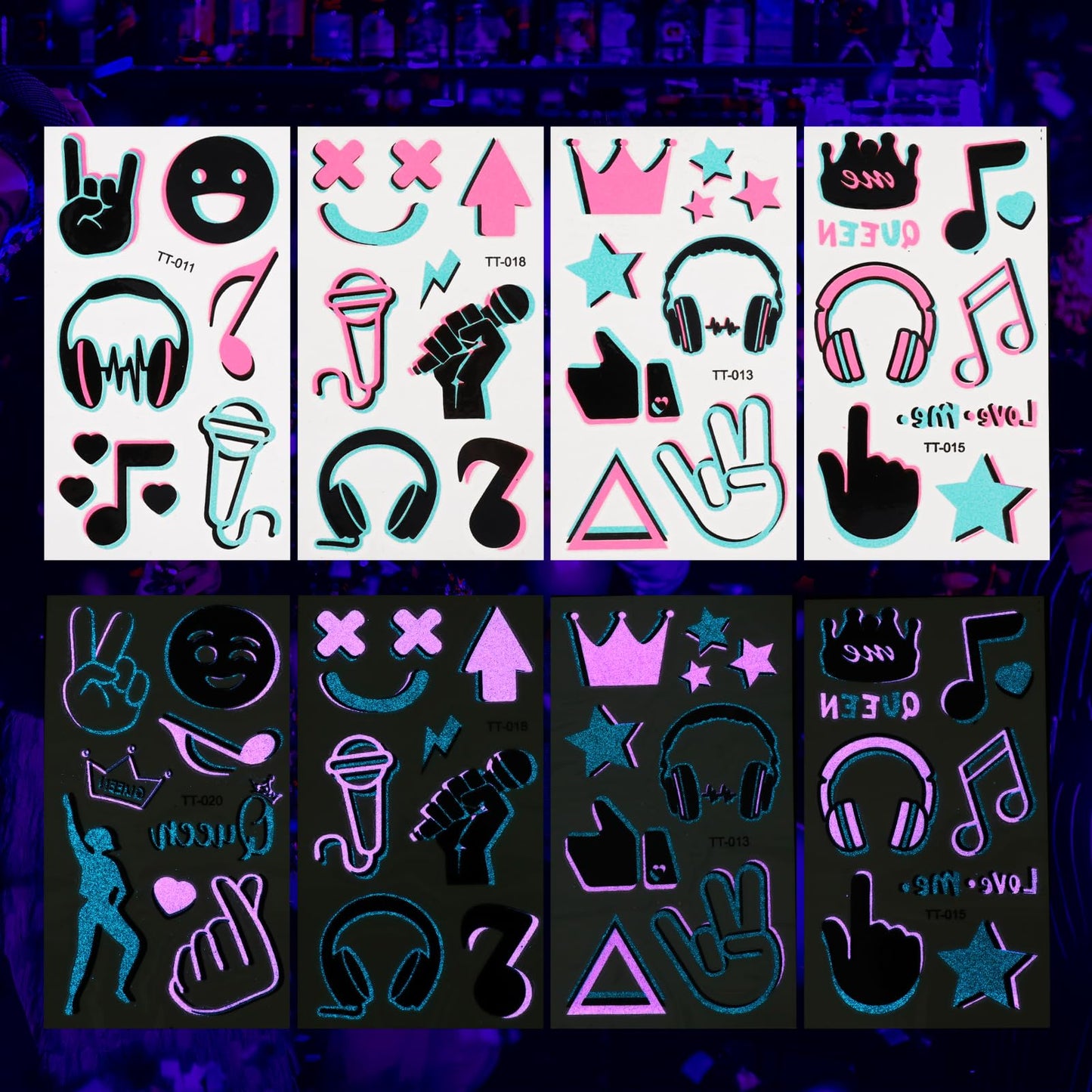 10 Sheets Glow In the Dark Tattoos for Kids Adults, temporary Glow Theme Party Tattoos Stickers, Mixed Styles Luminous Temporary Tattoos for Music Festivals, Electronic Music Festivals, Theme Parties