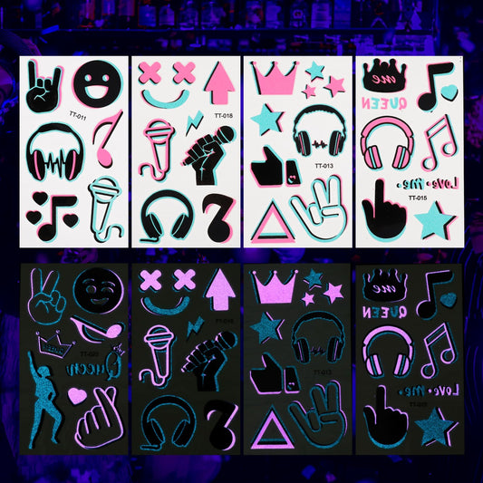 10 Sheets Glow In the Dark Tattoos for Kids Adults, temporary Glow Theme Party Tattoos Stickers, Mixed Styles Luminous Temporary Tattoos for Music Festivals, Electronic Music Festivals, Theme Parties