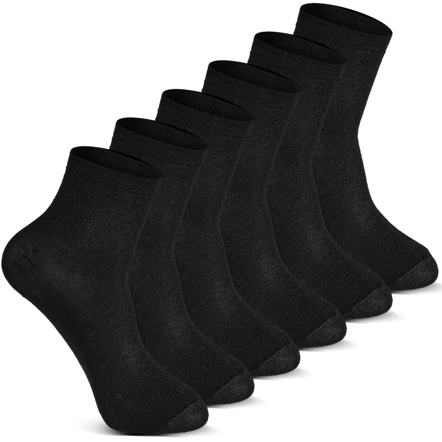 6 Pairs Women's Black Crew Socks Sports Socks Athletic Ankle Socks for Running Walking Fitness Outdoor Sports Size 4-7