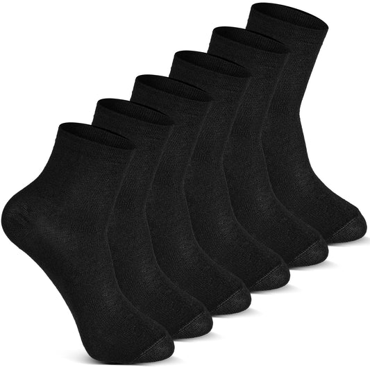 6 Pairs Women's Black Crew Socks Sports Socks Athletic Ankle Socks for Running Walking Fitness Outdoor Sports Size 4-7